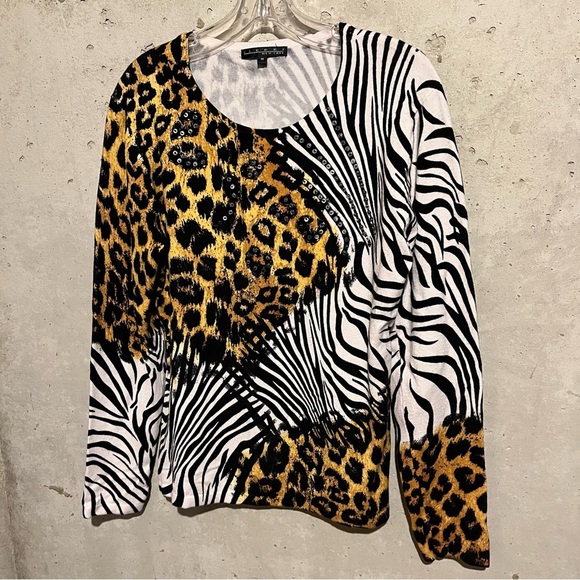 Pierri New York Sweater Women's Size M Zebra Cheetah Animal Print Long Sleeve - Picture 4 of 8